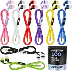 JustJamz 100x Multipack ^^ Bulk Earbuds with Microphone, for Schools, Classroom, Libraries, Museums, etc., Wired in-Ear Earphones with Mic for Kids, Teenagers & Adults, Affordable Bulk Headphones JustJamz 100x Multipack ^^ Bulk Earbuds with Microphone, for Schools, Classroom, Libraries, Museums, etc., Wired in-Ear Earphones with Mic for Kids, Teenagers & Adults, Affordable Bulk Headphones