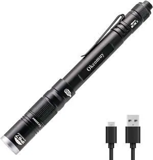 okcomuy Rechargeable LED Pen Light Flashlight,300 Lumens IP67 Waterproof with Pocket Clip 4-Zoomable| 3 Modes, Prefect Pocket Small Flashlight for Inspection,Work,Repair,Camping okcomuy Rechargeable LED Pen Light Flashlight,300 Lumens IP67 Waterproof with Pocket Clip 4-Zoomable| 3 Modes, Prefect Pocket Small Flashlight for Inspection,Work,Repair,Camping