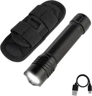 KunHe Rechargeable Flashlight Handheld Flashlights Tactical Flashlight with Belt Holster Bright LED Duty Flash Light with 4 Modes Long Lasting IPX7 Water Resistant