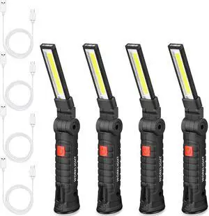 Honoson 4 Pieces LED Work Light Cob Rechargeable Work Flashlight with Magnetic Base, Hanging Hook and 360° Rotate 5 Modes Portable LED Flashlight for Car Repair, Household and Outdoor(Small)