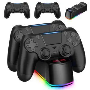 Fisherg 2 Pack Controllers with Charging Dock Station for PS4 Controller, Wireless Controller Compatible with PS4/Pro/Slim Consoles, with LED Charging Dock, Black Fisherg 2 Pack Controllers with Charging Dock Station for PS4 Controller, Wireless Controller Compatible with PS4/Pro/Slim Consoles, with LED Charging Dock, Black