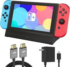 TV Docking Station for Switch, Replacement for Official Dock, Supports 4K HDMI Output with HDMI Cable and 15V/2.6A USB-C Charger