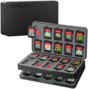 JSAUX Game Card Case for Nintendo Switch 2 (2025), Switch OLED & Lite, 40-Slot Hard Shell Storage Holder for 40 Game Cartridges & Micro SD Cards, Compact Travel Gaming Card Organizer Box - Black
