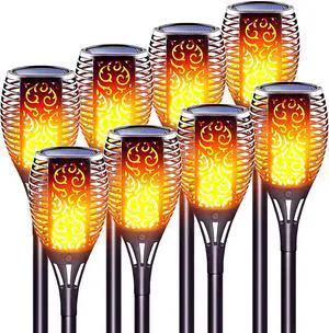 Large Size Solar Torch Light with Flickering Flame, Fire Effect Garden Lights Outdoor, IP65 Waterproof Tiki Torches for Pathway Yard Decor, Auto On/Off - Landscape Lighting (8 Pack) Large Size Solar Torch Light with Flickering Flame, Fire Effect Garden Lights Outdoor, IP65 Waterproof Tiki Torches for Pathway Yard Decor, Auto On/Off - Landscape Lighting (8 Pack)