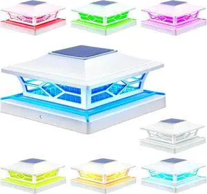 APONUO Solar Post Cap Lights with 8 RGB Colors and Multicolor Flow, Ultra-Bright Clear Lens, IP65 Waterproof for 4x4 5x5 6x6 Wood & Vinyl Fence Posts, 8 Pack White APONUO Solar Post Cap Lights with 8 RGB Colors and Multicolor Flow, Ultra-Bright Clear Lens, IP65 Waterproof for 4x4 5x5 6x6 Wood & Vinyl Fence Posts, 8 Pack White