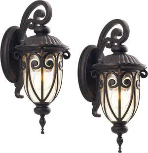2 Pack Large Outdoor Wall Light Fixture for Patio, 23in High Exterior Wall Mount Lantern for House, Vintage Bronze Outside Porch Sconce with Clear Seeded Glass Shade for Garage, Aluminium