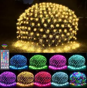 OYCBUZO 204 LED Net Lights, 9.8ft x 6.6ft 34 Colors Changing Christmas Mesh String Lights, Connectable Fairy Light Waterproof Outdoor Christmas Decorations for Tree Bushes Holiday Party Garden