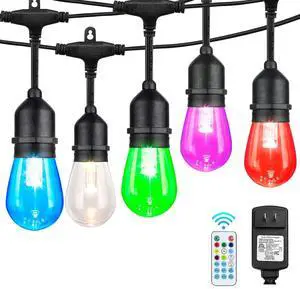 48FT RGB Outdoor String Lights, LED Waterproof Patio Lights with Remote, Color Changing Decorative Lamp for Backyard