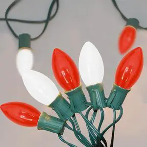 SUNSGNE C9 LED Christmas Lights Outdoor, 25ft Vintage Christmas Lights with 27 LED Red White Plastic Bulbs(2 Spare) for Patio Home House Balcony Xmas Decor, Green Wire SUNSGNE C9 LED Christmas Lights Outdoor, 25ft Vintage Christmas Lights with 27 LED Red White Plastic Bulbs(2 Spare) for Patio Home House Balcony Xmas Decor, Green Wire