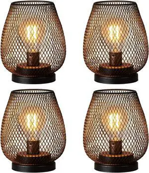 Set of 4 Battery Operated Lamp LED Table Lantern, Brown Metal Cage Cordless Lamps with LED BulbVintage Decorative Outdoor Lantern for Weddings, Parties, Patio, Events for Indoors Shelf Decor Set of 4 Battery Operated Lamp LED Table Lantern, Brown Metal Cage Cordless Lamps with LED BulbVintage Decorative Outdoor Lantern for Weddings, Parties, Patio, Events for Indoors Shelf Decor