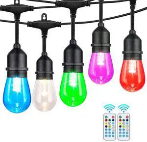 96FT Solar Outdoor String Lights, 30 Shatterproof Edison LED Bulbs, Dimmable RGB Color Changing Patio Lights Waterproof with Remote. for Patio Decor, Garden, Yard,Commercial Use. 96FT Solar Outdoor String Lights, 30 Shatterproof Edison LED Bulbs, Dimmable RGB Color Changing Patio Lights Waterproof with Remote. for Patio Decor, Garden, Yard,Commercial Use.