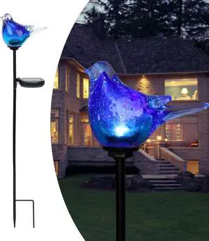 Afirst Outdoor Solar Garden Lights, Hand Blown Glass Blue Bird Yard Stake Afirst Outdoor Solar Garden Lights, Hand Blown Glass Blue Bird Yard Stake