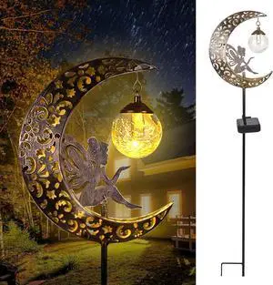 Solar Garden Lights Outdoor Decor,Moon Fairy Crackle Glass Lights,Waterproof Warm White LED Metal Stake Ornament,for Walkway Backyard Patio Lawn Pathway Decorations-Unique Gift Ideas for Gardening Solar Garden Lights Outdoor Decor,Moon Fairy Crackle Glass Lights,Waterproof Warm White LED Metal Stake Ornament,for Walkway Backyard Patio Lawn Pathway Decorations-Unique Gift Ideas for Gardening