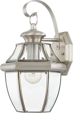 Livex Lighting 2151-91 Monterey 1 Light Outdoor Brushed Nickel Finish Solid Brass Wall Lantern with Clear Beveled Glass 13" x 8.5" x 8.25" Livex Lighting 2151-91 Monterey 1 Light Outdoor Brushed Nickel Finish Solid Brass Wall Lantern with Clear Beveled Glass 13" x 8.5" x 8.25"