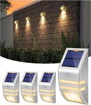 4 Pack Solar Stainless Steel Fence Lights Outdoor Waterproof Motion Sensor Wall Sconce for Backyard Post, Deck, Porch, Stair Rail, Dock, Gate, Walkway, Steps, Patio, Garden, Ambiance Warm Lighting 4 Pack Solar Stainless Steel Fence Lights Outdoor Waterproof Motion Sensor Wall Sconce for Backyard Post, Deck, Porch, Stair Rail, Dock, Gate, Walkway, Steps, Patio, Garden, Ambiance Warm Lighting