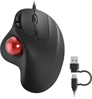 M509 Trackball Mouse Wired Ergonomic Design Easy Thumb Control Precise & Smooth Tracking 2-in-1 Interface (Type A &Type C) Compatible for PC Laptop Mac Windows(Red).