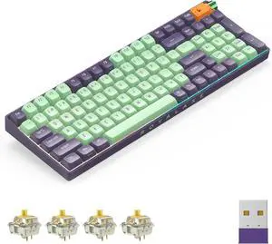 R100 Wireless Mechanical Keyboard, G Pro 3.0 Yellow Switch, Hot Swappable Wired/Bluetooth/2.4G Wireless Keyboard with RGB Light for Windows & Mac, PBT Keycaps, Starry Cyan