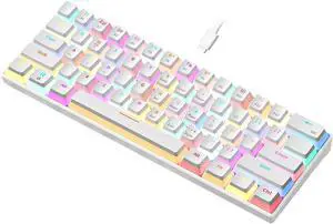 abucow Mechanical Keyboard Wired 60% Gaming Keyboard with 18 Style Colorful RGB Backlit Custom 63 Swappable keycaps (White&RGB)