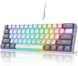 iLovBee i61 Mechanical Keyboard 60 Percent, Wired RGB Gaming Keyboard, 61 Keys Compact Mini Custom Keyboards for PC/Mac Gamer, Hot Swappable Linear Red Switch, Grey and White