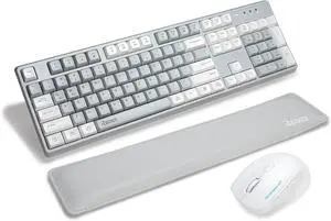 Wireless Keyboard and Mouse Combo with Wrist Rest, 2.4G Full-Sized Keyboard and Mouse Cordless, 3 DPI Adjustable Silent Mouse, Dual-System Keyboard for Computer/Laptop/Windows/Mac