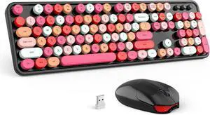 Wireless Keyboard and Mouse Combo - GEEZER Coal Black Full-Sized Colorful Keyboard 104 Keys - USB 2.4 G Receiver Plug and Play with Round Keycap Typewriter Keyboards, for Windows, PC, Laptop, Desktop