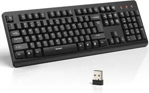 TECKNET Wireless Keyboard, 2.4G Silent Full-Size USB Keyboard with Number Pad, Ergonomic Keys & Foldable Feet, Compatible with Laptop, PC, Desktop, Surface, Windows 11/10/8/7  QWERTY US Layout, Black