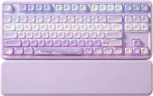 YUNZII B87 Wireless Mechanical Keyboard,QMK/VIA Programmable,TKL Layout 87 Keys,BT/2.4G/USB-C,Hot Swap Gasket Mount RGB Backlit Gaming with Wrist Rest for Win/Mac(Purple, Cocoa Cream V2)