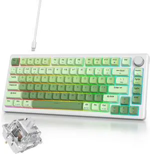 75% Creamy Mechanical Keyboard Green, Hot Swap RGB Gaming Key Board with Knob, Gasket Mount Wired TKL Keyboard 75 Percent, Pre-lubed White Switch Creamy Sounding Keyboards (82 Matcha)
