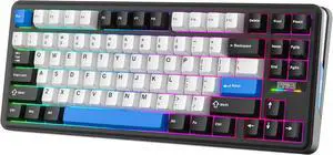 EPOMAKER TH85 QMK/VIA Wireless Gaming Keyboard, BT5.0/2.4GHz/USB-C, Hot Swappable Pre-lubed Custom Creamy Jade Linear Switches, Gasket Creamy Keyboard for PC/Mac/Office/Gaming (Black&White&Blue)