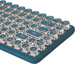 Typewriter Keyboard Wireless 2.4GHz/Bluetooth/USB-C Wired Mechanical Gaming Keyboard Warm White LED Backlit 84-Key NKRO Hot Swappable Green Switches Retro Round Keycaps for Multi-Device