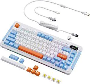 L75 Wireless Mechanical Keyboard, Hot-swappable Wired/Bluetooth 5.0/2.4G Wireless Keyboard with RGB Backlit for Windows & Mac, PBT Keycaps, Gateron Yellow Switch Pro, Navy White