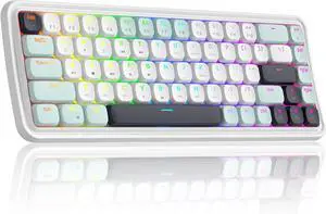 MageGee 60% Slim Wireless Creamy Mechanical Keyboard,Moon68 RGB Backlit Gaming Keyboard,Quiet 2.4G/BT5.0/USB-C Blue Tooth 68Keys with Short Red Switches for PC MAC Xbox(Sky Blue)