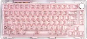 KiiBoom Phantom 81 75% Transparent Mechanical Gaming Keyboard, Hot Swappable Custom Gasket Keyboard with RGB Backlit, Clear Keycap, Rechargeable Battery, Triple Mode for Win/Mac (Phantom 81 V2 Pink)