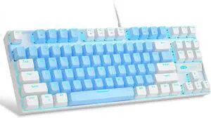 MageGee 75% Mechanical Gaming Keyboard, Blue Switch, LED Blue Backlit, 87 Keys Compact TKL Wired Keyboards for Windows Laptop PC Gamer - Blue/White