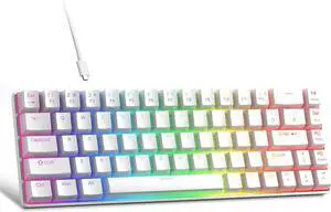 MageGee Portable 60% Mechanical Gaming Keyboard, Red Switch, PBT Pudding Keycaps RGB Backlit Compact 68 Keys Mini Wired Office Keyboard for Windows Laptop PC - White