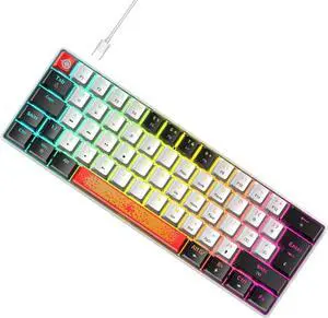 LexonElec 60% Wired RGB Gaming Keyboard,62 Keys Compact Mechanical Keyboard New Degsin Keycaps,Detachable USB Type-C,Blue Switch 18 LED Chroma Backlit for Typists and Gamers-White/Black