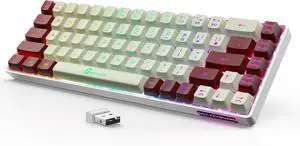 65% Wireless Gaming Keyboard: LED Backlit, 68 Keys, Ultra-Compact, Anti-ghosting, No-Conflict Wireless Keyboard for PC Laptop Windows Gamer(White-Red)