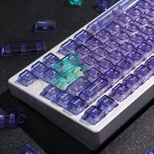 Crystal Clear Keycaps Set, 156 Keys Cherry Profile Purple Transparent Keycap, Shine Through Keyboard caps for 60% 65% 75% 100% Backlit Mx Switches Mechanical Gaming Keyboard