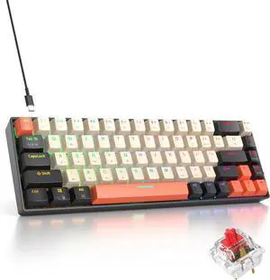 Orange Mechanical Gaming Keyboard 65 Percent, Red Switch RGB Keyboard 65%, 68 Keys Small Wired Key board, PBT Keycaps Anti-Ghosting Mini Keyboards for Business Trips, Game/Office (68 Carbon)