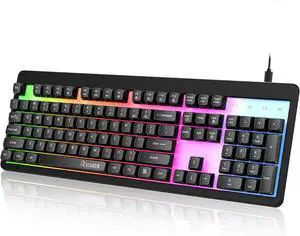 Rainbow LED Backlit Gaming Keyboard,104 Full-Size Mechanical Feeling Multimedia PC Gaming Keyboard, Anti-Ghosting,Spill-Resistant for PC and Office Device