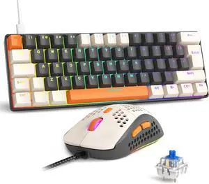 RK-T60 Wired 60% TKL Mechanical Gaming Keyboard Led Rainbow Backlight Ultra-Compact NKRO Linear Red Switch ABS Keycap RGB Honeycomb Mice Coiled Aviator Cable for Windows Laptop PS4/PC/WIN Gamer