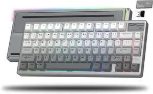Womier 75% Keyboard QMK/VIA, Wireless Keyboard Creamy Gaming CNC Aluminum, Tri-Mode Mechanical Key Board with 8000mAh Battery Custom Hot Swappable RGB Backlit for Windows/Mac/PC (SK71 PRO-Grey)