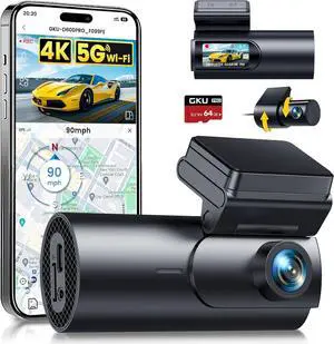 GKU Dash Cam Front and Rear Camera,4K+1080P, 5.8GHz WiFi & GPS Dash Camera for Cars,with 64G SDcard,1.47" Display Dashcam, 24HParking Mode,App Control,Super Night Vision,WDR,Support Max 256GB