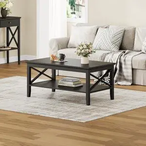 ChooChoo Oxford Coffee Table with Thicker Legs, Black Wood Coffee Table with Storage for Living Room ChooChoo Oxford Coffee Table with Thicker Legs, Black Wood Coffee Table with Storage for Living Room