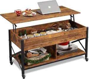 WLIVE Coffee Table Rustic Brown, 41.3" Lift Top Coffee Table with 4 Wheels WLIVE Coffee Table Rustic Brown, 41.3" Lift Top Coffee Table with 4 Wheels