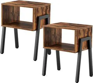 HOOBRO Nightstands Set of 2, Stackable End Table, Side Table, Bedside Tables with Open Storage Shelf, for Bedroom, Living Room, Rustic Brown BF38BZP201