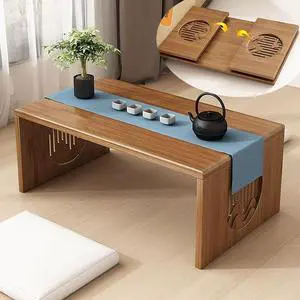Japanese Floor Table Foldable No Assembly Japanese Folding Table, Bamboo Solid Wood Folding Coffee Table Low Tatami Table, Portable Japanese Style Low Tea Table for Sitting on The Floor Easy Storage