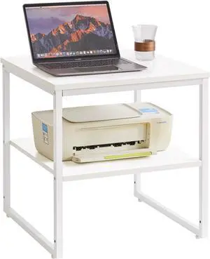 Large End Table for Living Room, Small Table Stand 20 Inch, Fridge Stand Printer Table with Adjustable Shelf, Square Tea Coffee Table for Office White YD-TM153W