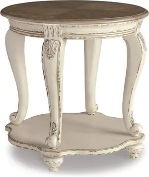Signature Design by Ashley Realyn French Country Two Tone Round End Table, Chipped White