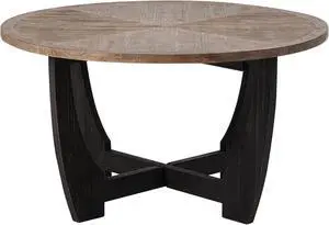 Rustic Farmhouse Coffee Table with Crisscross Base, French Country Accent Table for Family, Dinning or Living Room, Modern, Round
